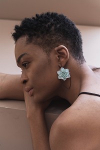 Handcrafted Polymer Clay Earrings with Stunning Blue Succulent and Unique Geometric Touch