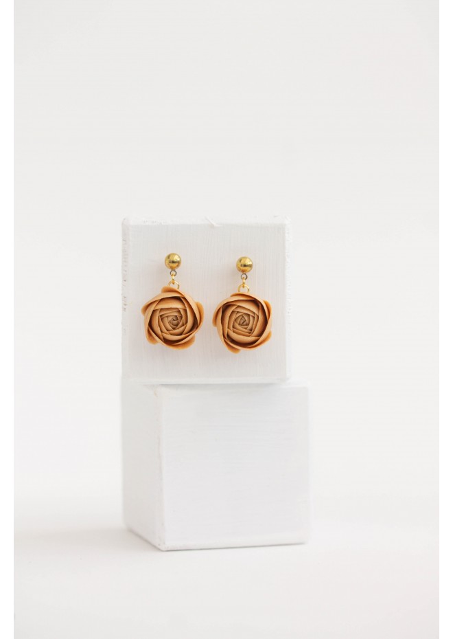 Orange Red Gold Brown Drop Earrings Ranunculus Dangle Rose Earrings