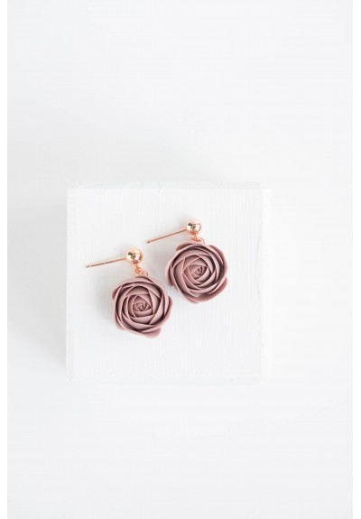 Gray Pink Beige Ranunculus Dangle Rose Earrings,
