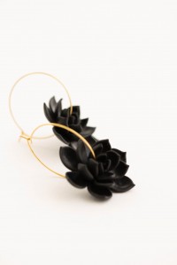 Black Succulent Flower hoop earrings from polymer clay, 100% handmade