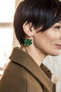 Green Succulent Flower hoop earrings from polymer clay, 100% handmade