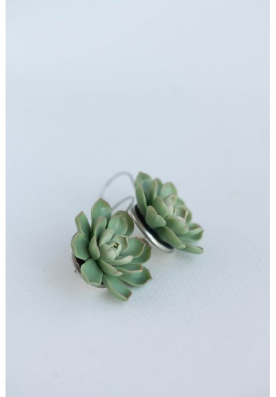 Green Succulent Flower dangle earrings