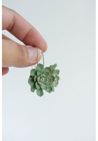 Green Succulent Flower dangle earrings