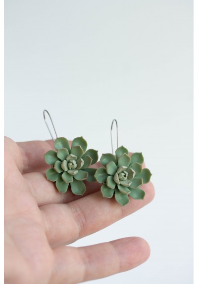 Green Succulent Flower dangle earrings