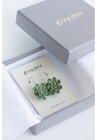 Green Succulent Flower dangle earrings