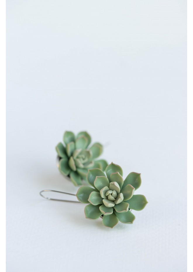 Green Polymer clay Dangle Earrings with Succulents Flower Statement plant earrings Unique flowers floral earrings Super light-weight, modern style