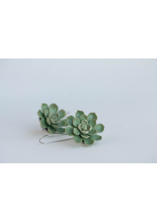 Green Polymer clay Dangle Earrings with Succulents Flower Statement plant earrings Unique flowers floral earrings Super light-weight, modern style