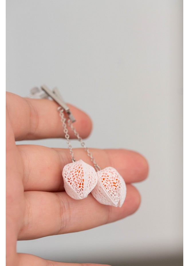 Physalis earrings, Plants Flowers earrings made from polymer clay, White drop earrings, Hypoallergenic Studs