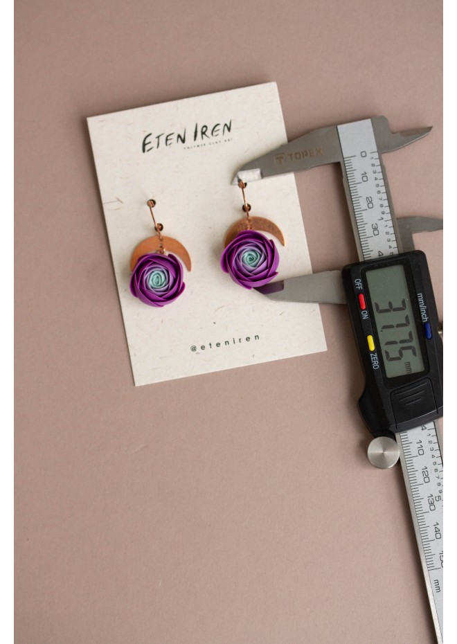 Purple Ranunculus Dangle Rose Earrings, Rose Earrings, Dangle Earrings, Garden Wedding Party Gift for Bridesmaids, Birthday Gift