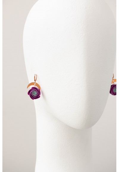 Purple Ranunculus Dangle Rose Earrings