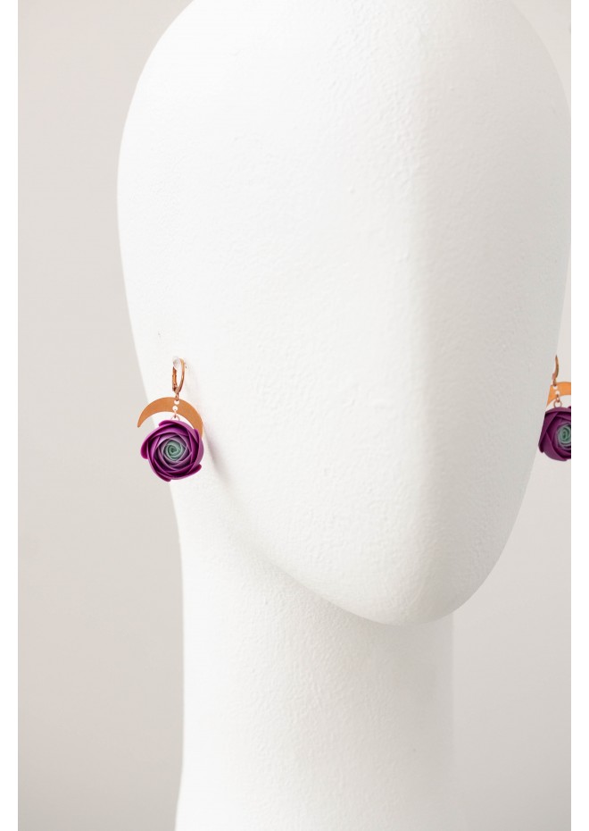 Purple Ranunculus Dangle Rose Earrings, Rose Earrings, Dangle Earrings, Garden Wedding Party Gift for Bridesmaids, Birthday Gift