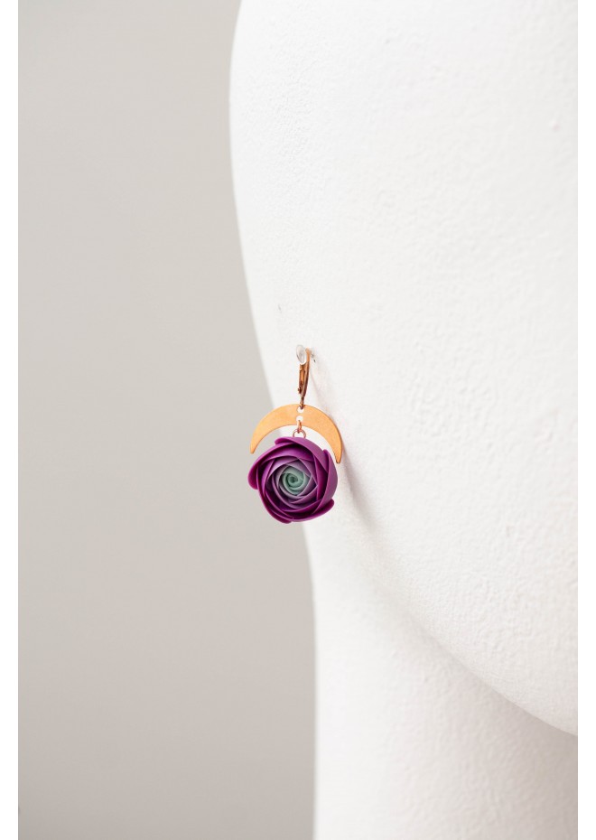 Purple Ranunculus Dangle Rose Earrings, Rose Earrings, Dangle Earrings, Garden Wedding Party Gift for Bridesmaids, Birthday Gift