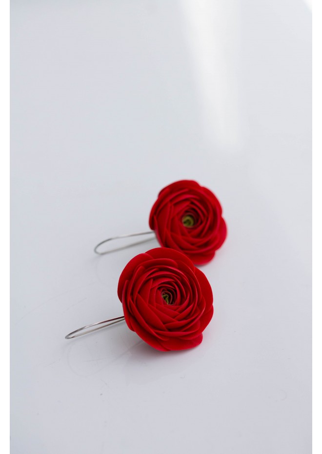 Red Ranunculus Dangle Rose Earrings, Rose Earrings, Dangle Earrings, Garden Wedding Party Gift for Bridesmaids, Birthday Gift