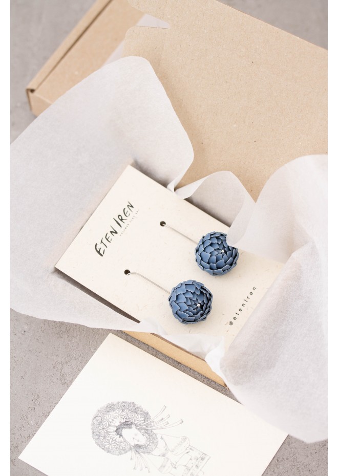 Blue Artichoke Drop Earrings