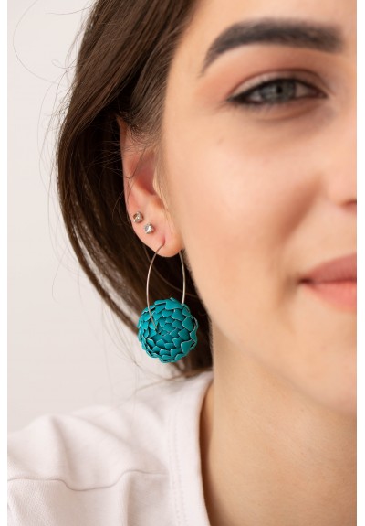 Teal Artichoke Hoop Earrings