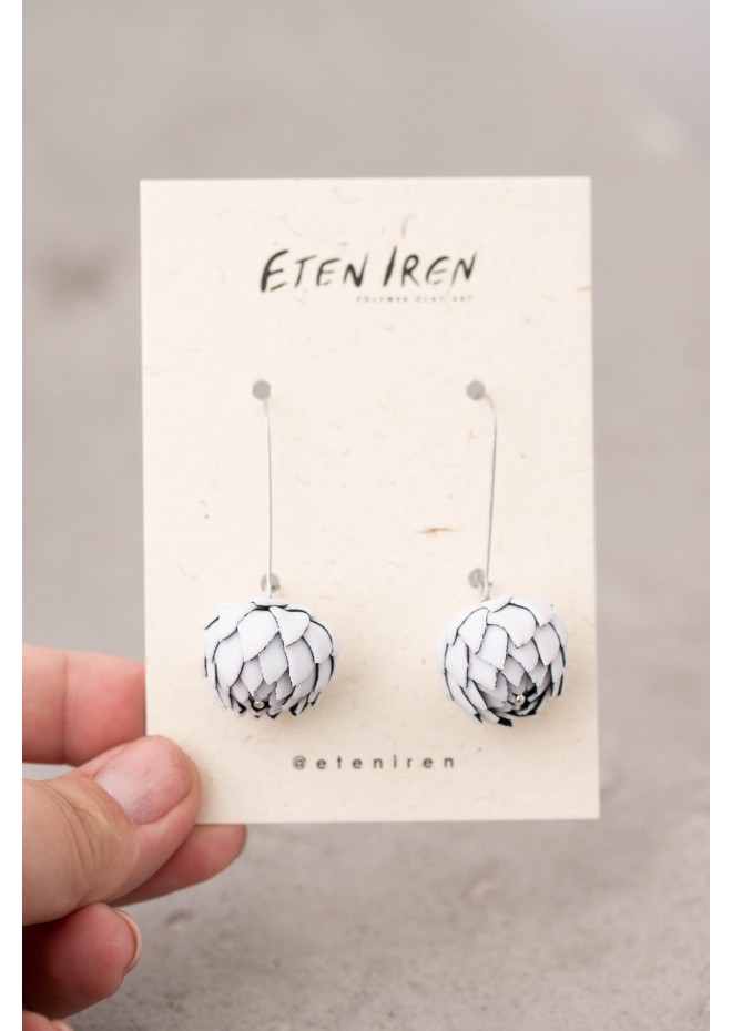 White Artichoke Drop Earrings