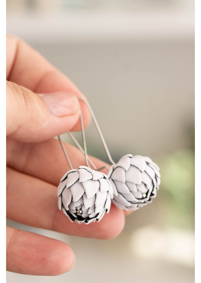 White Artichoke Drop Earrings