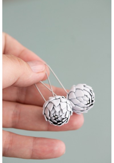 White Artichoke Drop Earrings