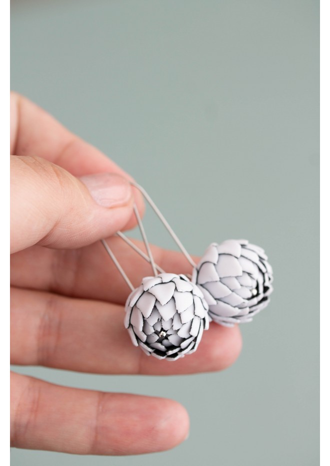 White Artichoke Drop Earrings