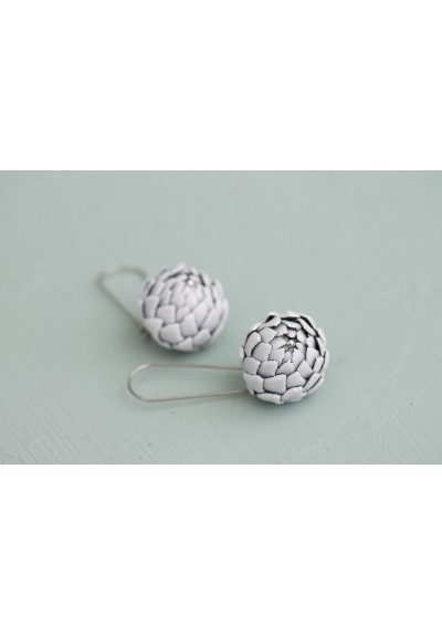 White Artichoke Drop Earrings