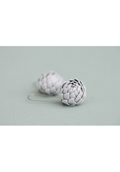 White Artichoke Drop Earrings