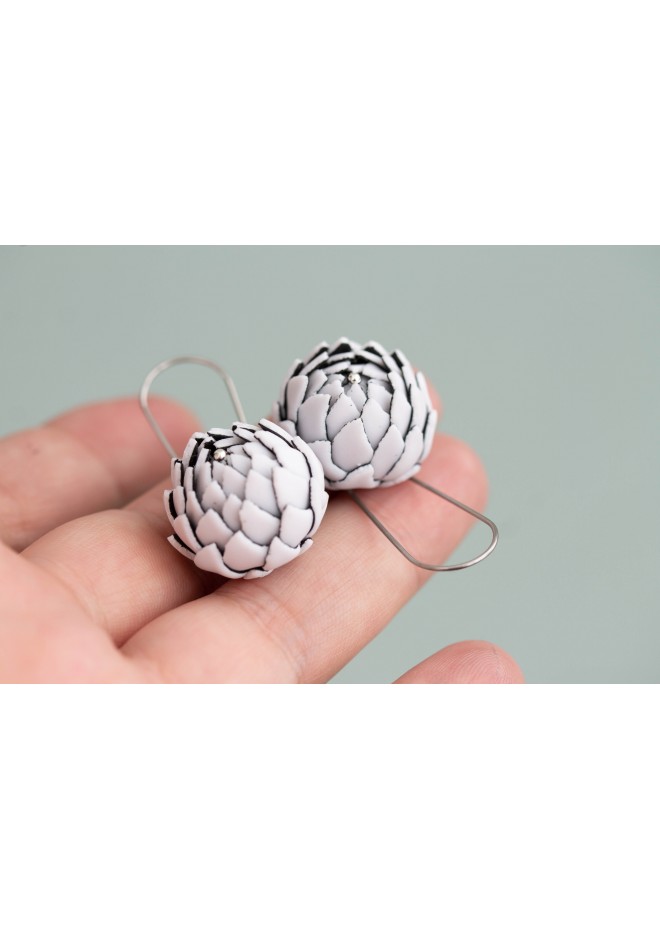 White Artichoke Drop Earrings