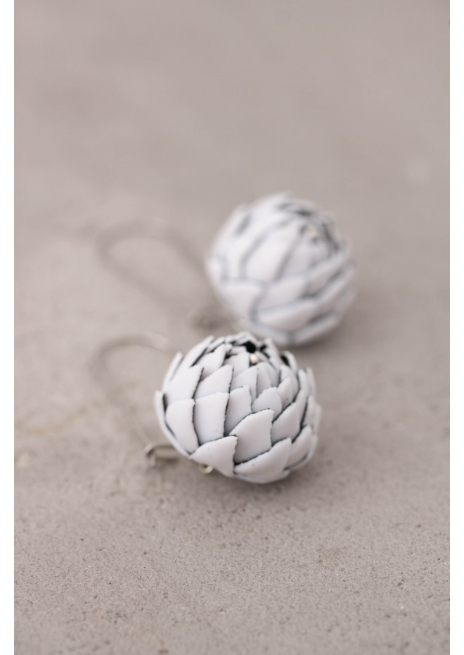 White Artichoke Drop Earrings