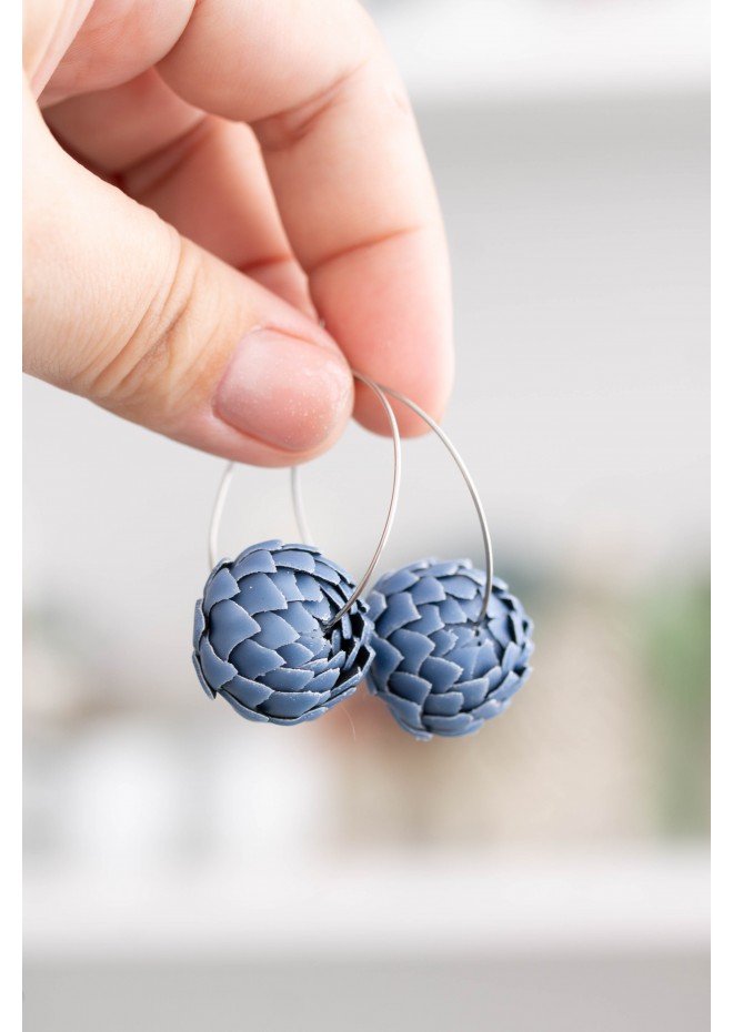 Blue Artichoke Hoop Earrings