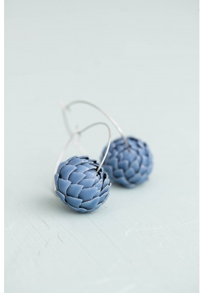 Blue Artichoke Hoop Earrings