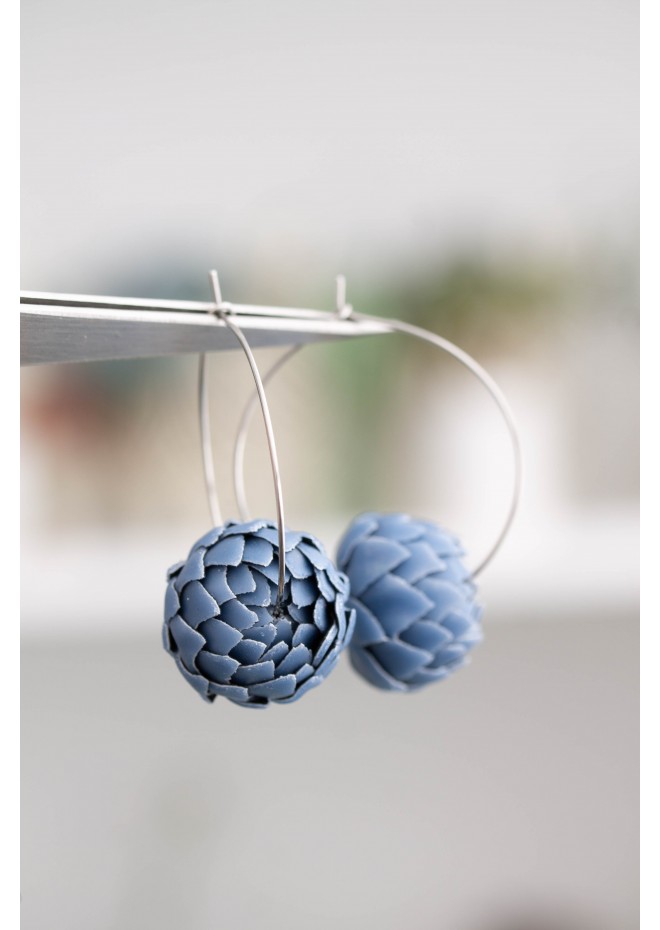 Blue Artichoke Hoop Earrings