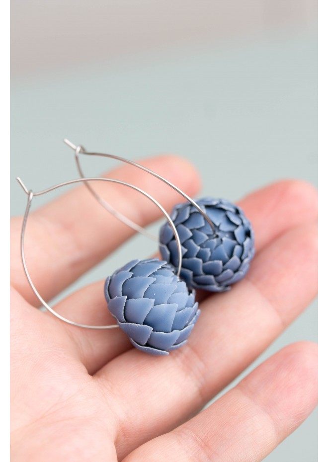 Blue Artichoke Hoop Earrings