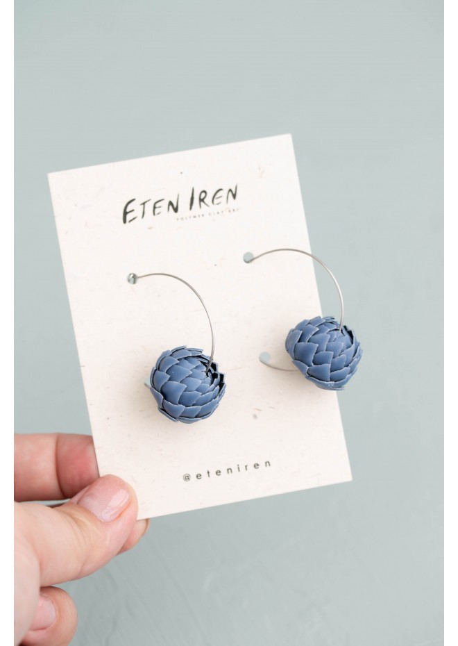 Blue Artichoke Hoop Earrings