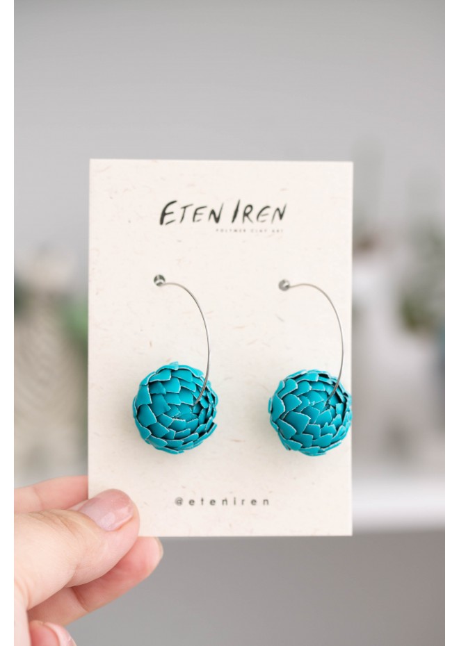 Teal Artichoke Hoop Earrings