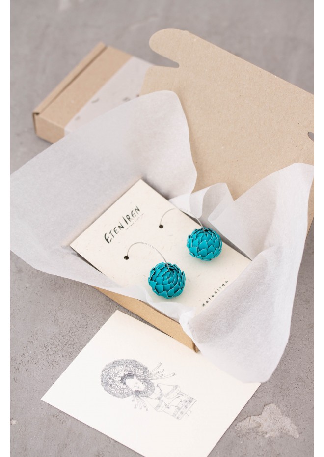 Teal Artichoke Hoop Earrings