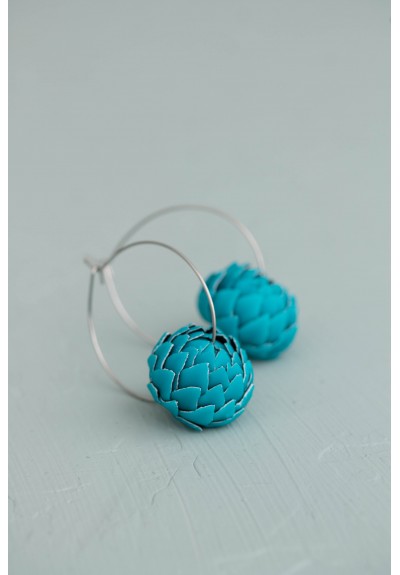 Teal Artichoke Hoop Earrings