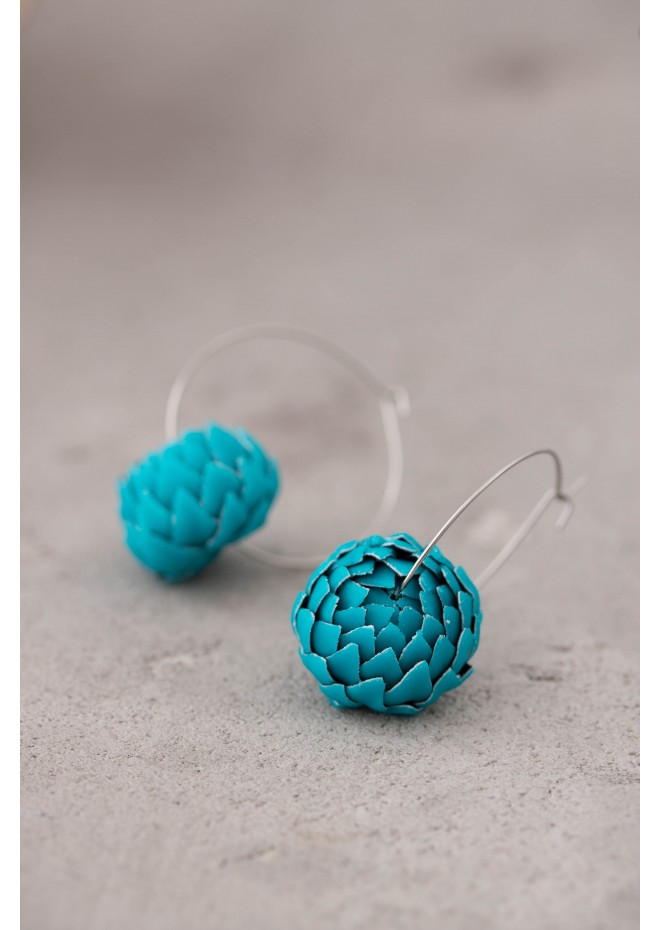 Teal Artichoke Hoop Earrings