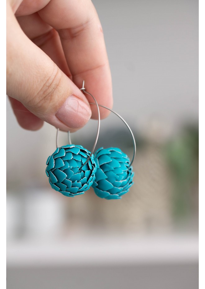 Teal Artichoke Hoop Earrings