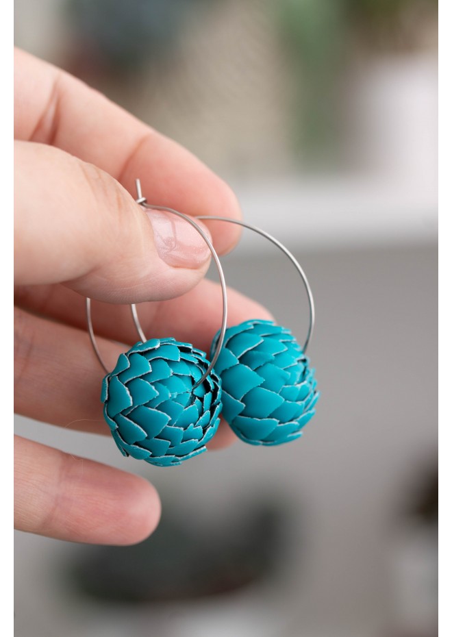 Teal Artichoke Hoop Earrings