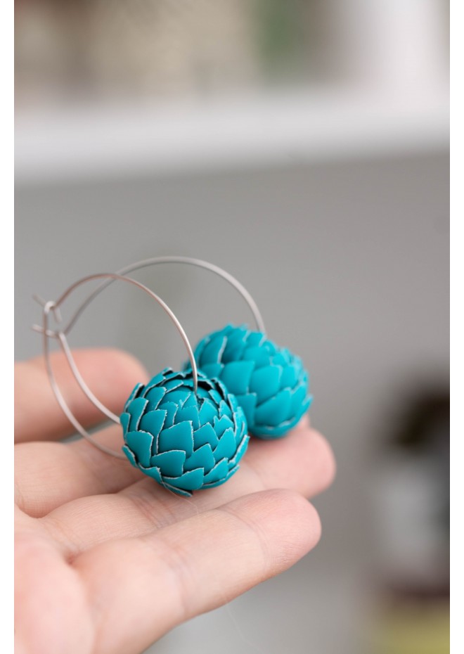 Teal Artichoke Hoop Earrings