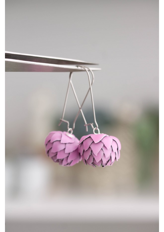 Pink Artichoke Drop Earrings