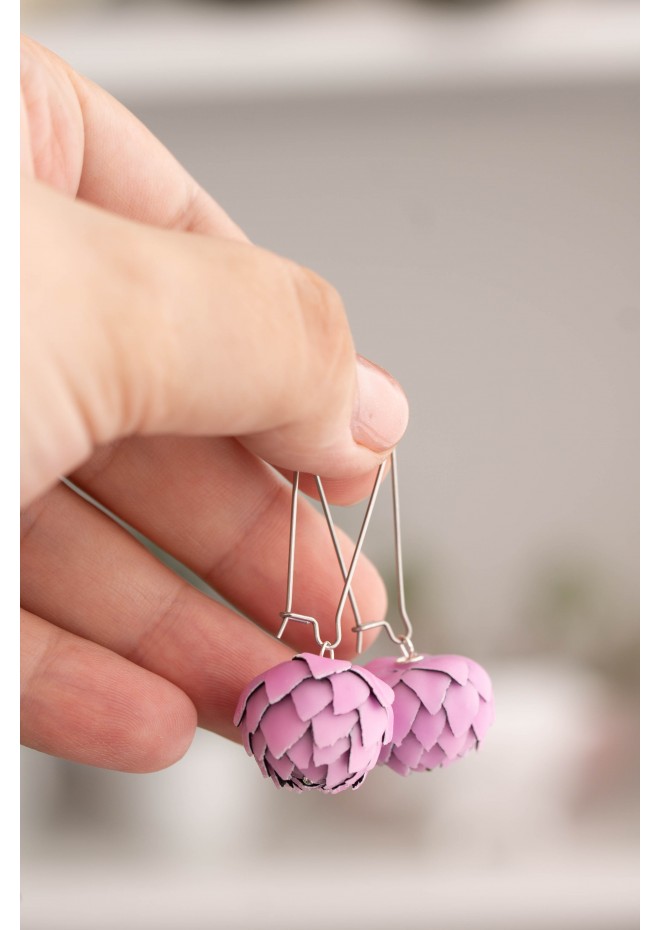 Pink Artichoke Drop Earrings