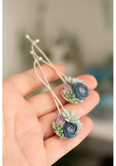 Blue-Pink Succulent Hairpin