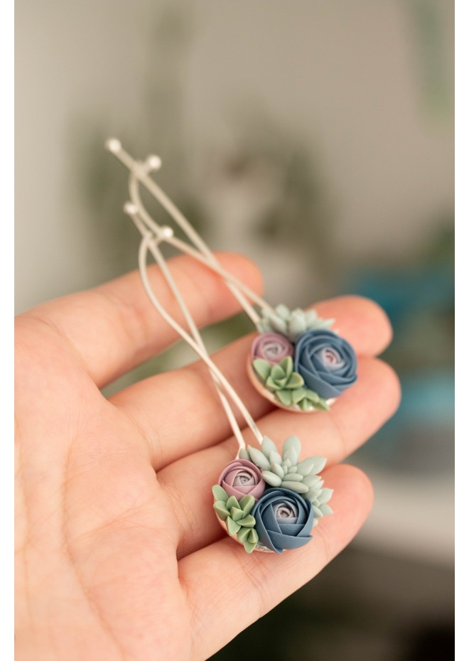 Blue-Pink Succulent Hairpin