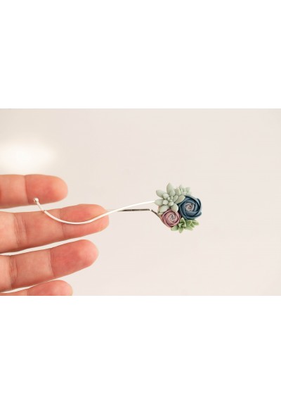 Blue-Pink Succulent Hairpin