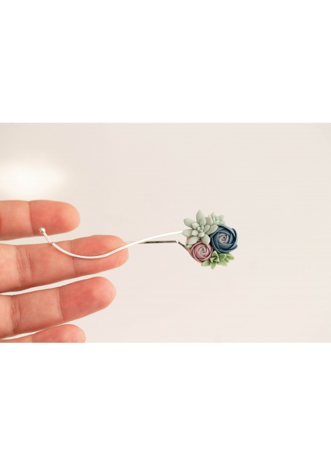 Blue-Pink Succulent Hairpin