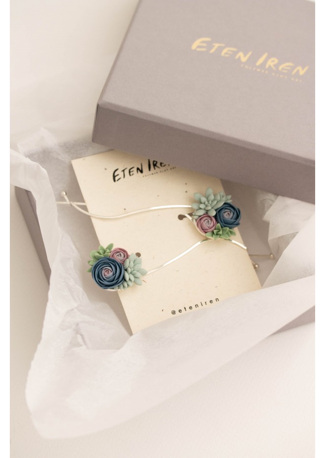 Blue-Pink Succulent Hairpin