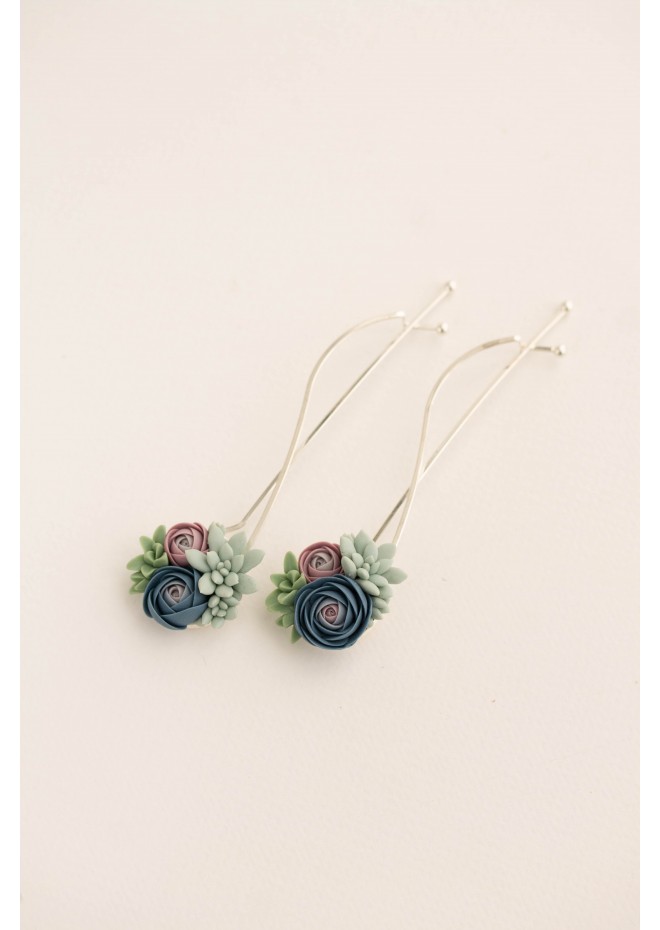 Blue-Pink Succulent Hairpin