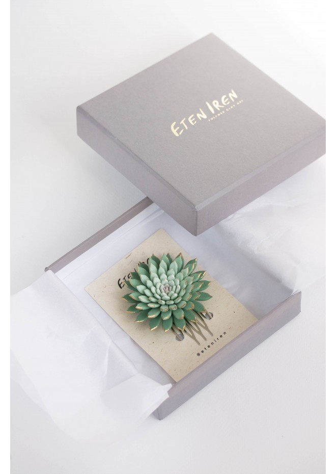 Green Gold Succulent hair Comb