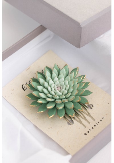 Green Gold Succulent hair Comb