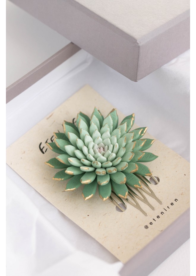 Green Gold Succulent hair Comb